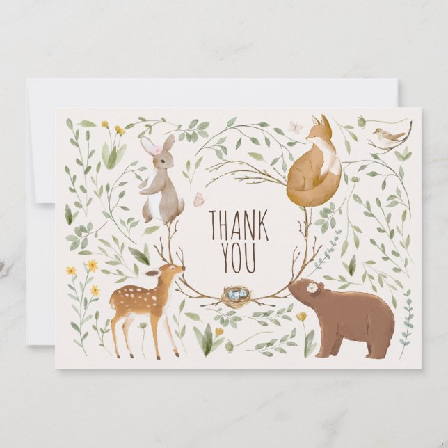 Convite Woodland Animals Forest Friends Baby Shower (Verso)