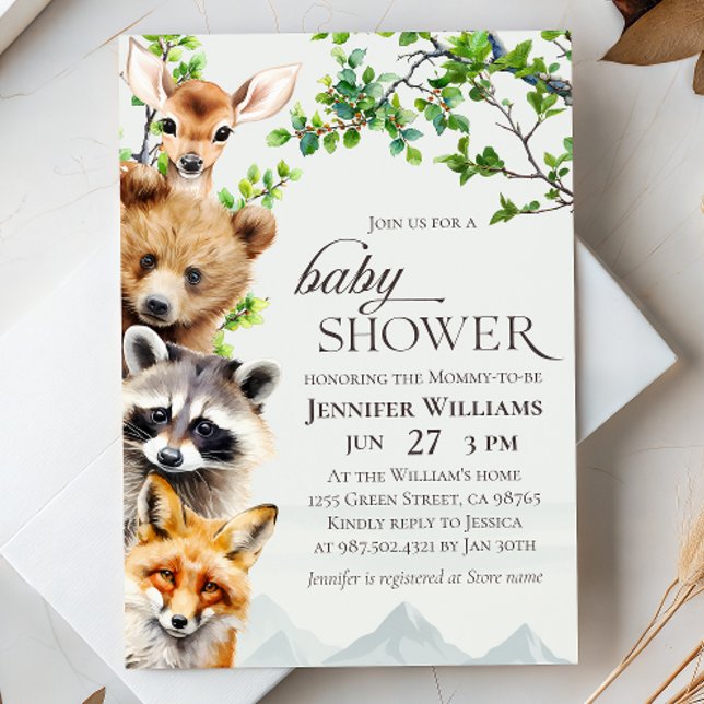 Convite Woodland Animals Greenery Baby Shower Invitation (Criador carregado)