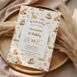 Convite Woodland Animals Wild One Birthday