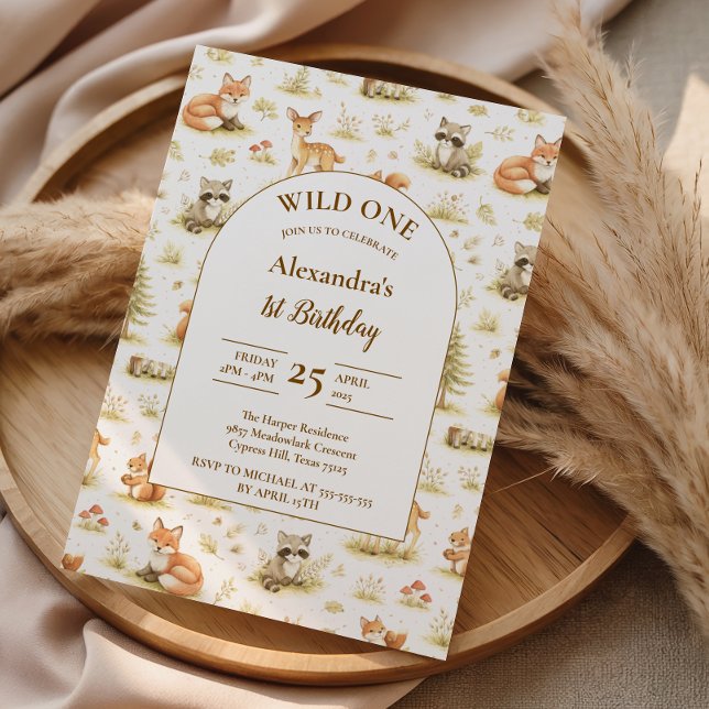 Convite Woodland Animals Wild One Birthday (Criador carregado)