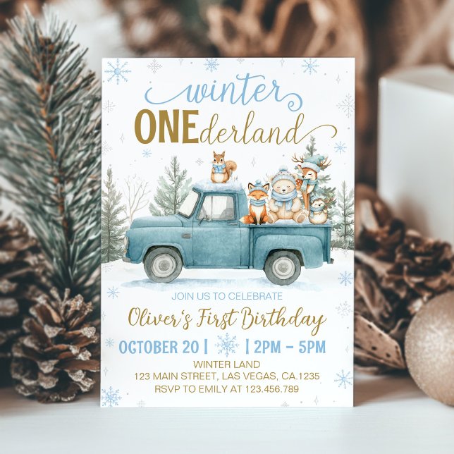 Convite Woodland Animals Winter Onederland 1st Birthday In (Criador carregado)