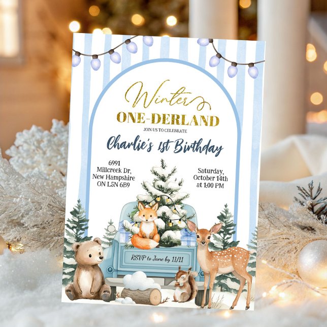 Convite Woodland Animals Winter Onederland First Birthday (Criador carregado)