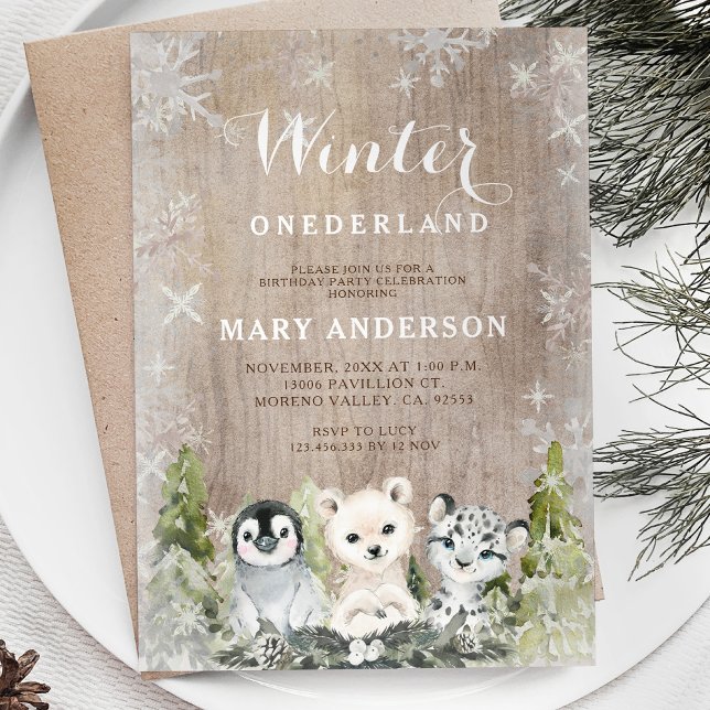 Convite Woodland Artic Animal Winter Onederland Birday (Criador carregado)