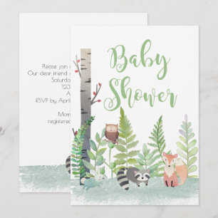 Convite Woodland Baby Animal Greenery Chá de fraldas Invit