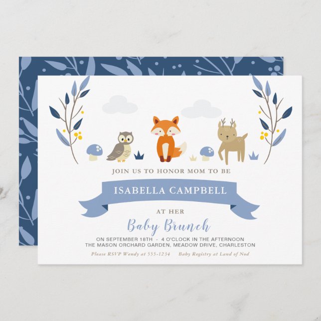 Convite Woodland Baby Brunch (Frente/Verso)