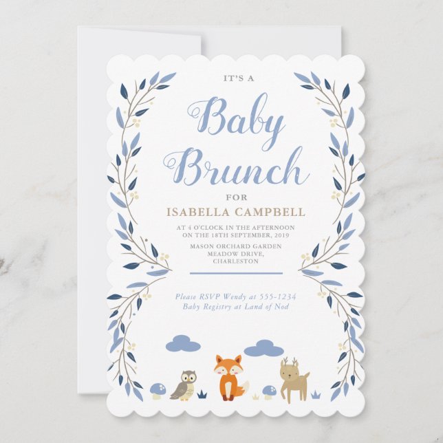 Convite Woodland Baby Brunch (Frente)