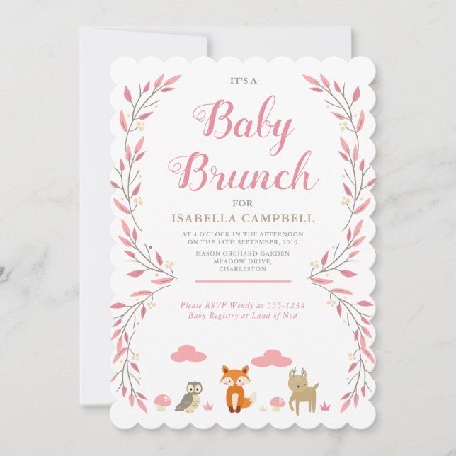 Convite Woodland Baby Brunch (Frente)