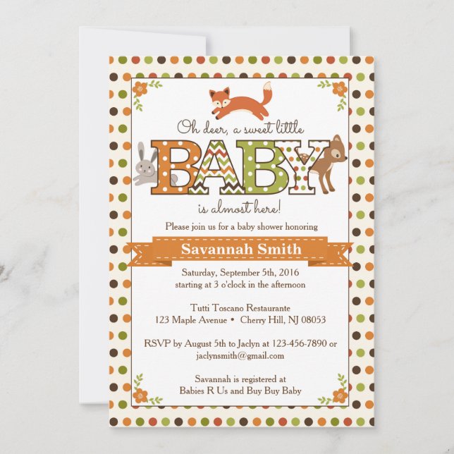 Convite Woodland Baby Shower Invances - Woodland Animal (Frente)