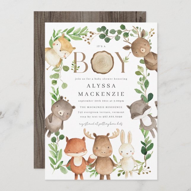 Convite Woodland Baby Shower Invitation (Frente/Verso)
