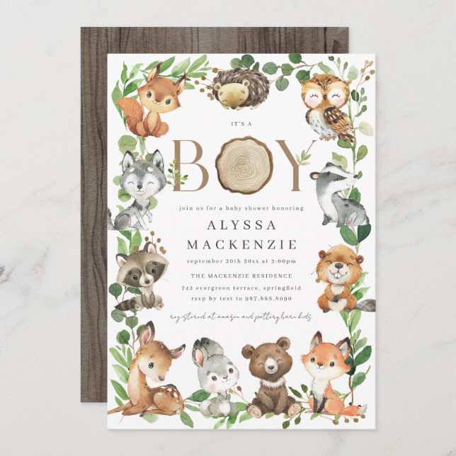 Convite Woodland Baby Shower Invitation (Frente/Verso)