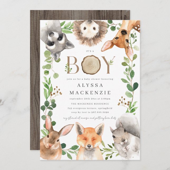 Convite Woodland Baby Shower Invitation (Frente/Verso)