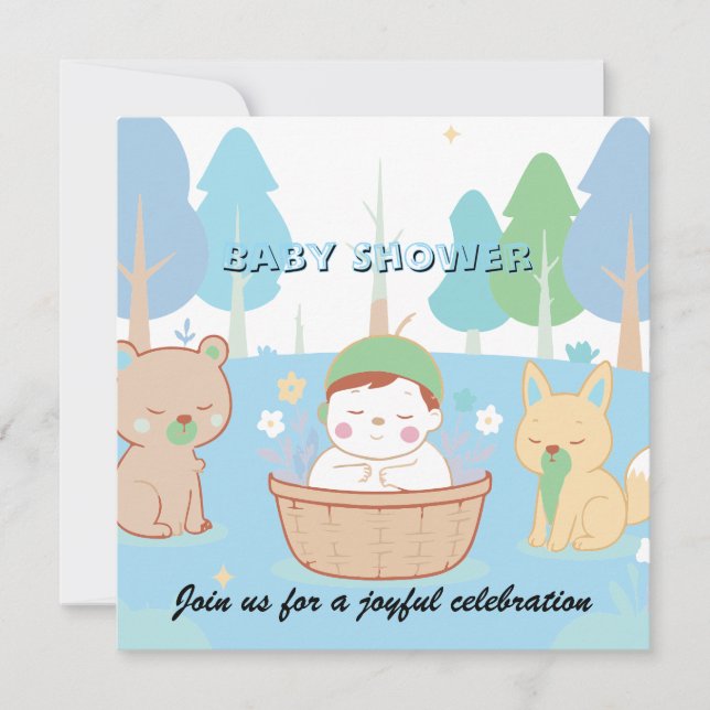 Convite Woodland Baby Shower Invitation  (Frente)