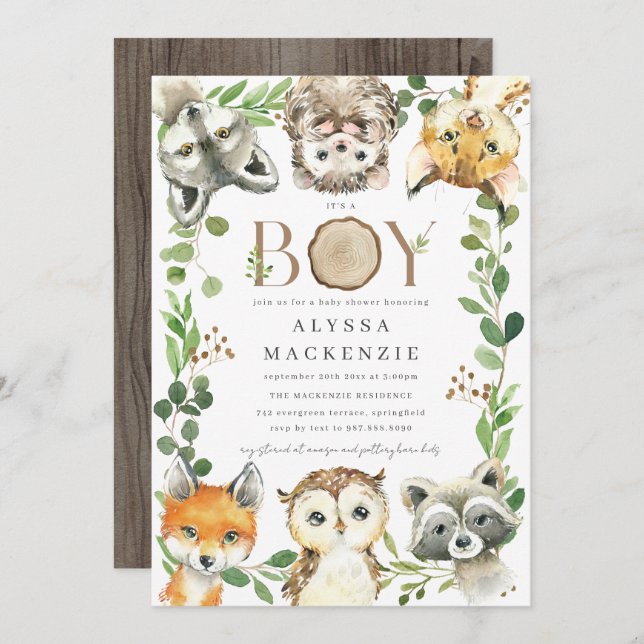 Convite Woodland Baby Shower Invitation (Frente/Verso)