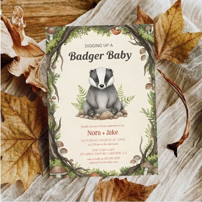Convite Woodland badger baby shower (Criador carregado)