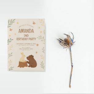 Convite Woodland Bear e Bunny Birthday