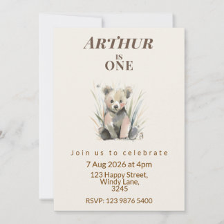 Convite Woodland Bear First Birthday Invitation