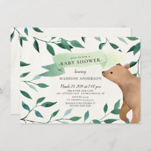 Convite Woodland Bear Neutral Chá de fraldas