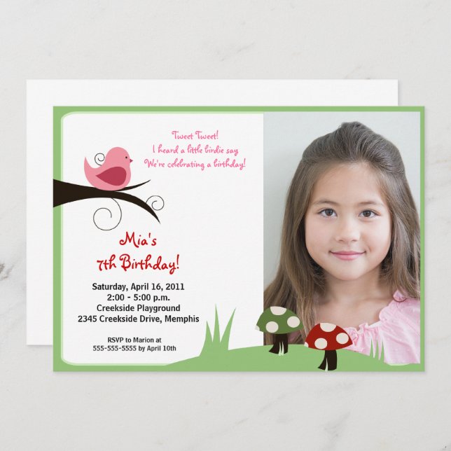 Convite Woodland Bird Forest Fotografia Aniversário Convit (Frente/Verso)