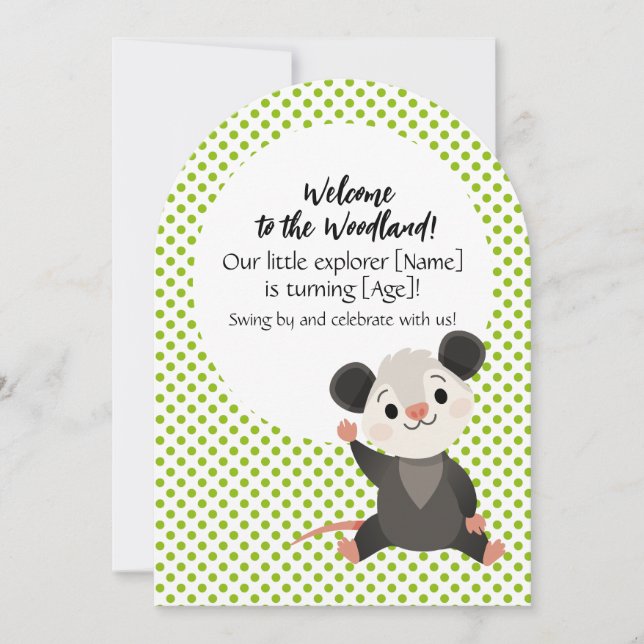 Convite Woodland Birthday Invitation – Cute Opossum  (Frente)