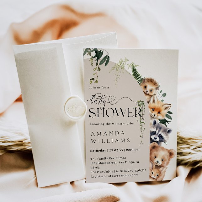 Convite Woodland Boho Moderno Chá de fraldas Neutro (Criador carregado)