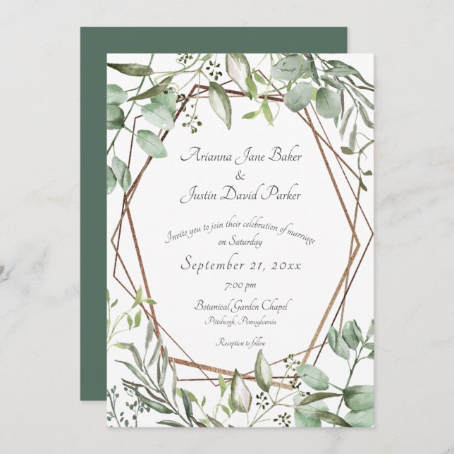 Convite Woodland Botanical Eucalyptus Watercolor Casamento (Frente/Verso)