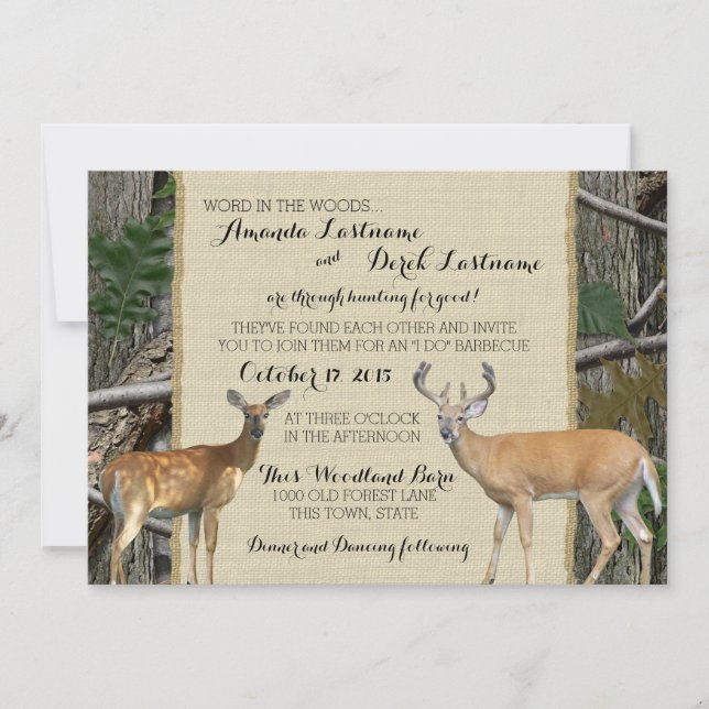 Convite Woodland Buck e Doe Wedding (Frente)