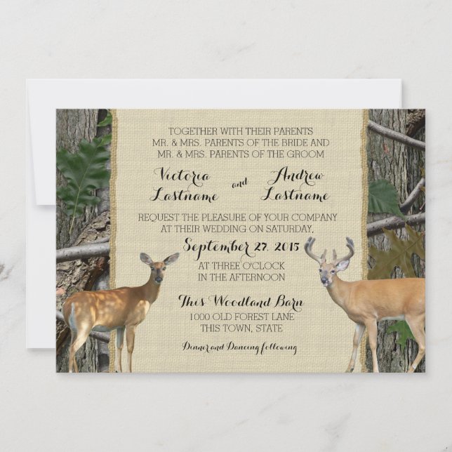 Convite Woodland Buck e Doe Wedding (Frente)
