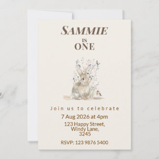 Convite Woodland Bunny First Birthday Invitation