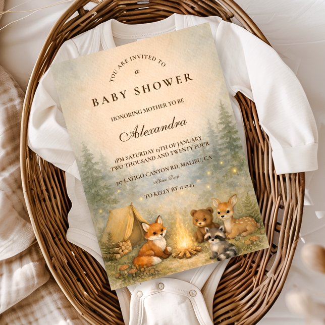 Convite Woodland Campfire Baby Shower (Criador carregado)
