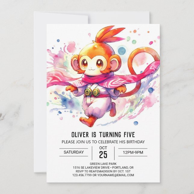 Convite Woodland Chic Monkey Birthday (Frente)