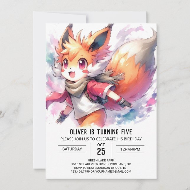 Convite Woodland Children Fox Birthday (Frente)