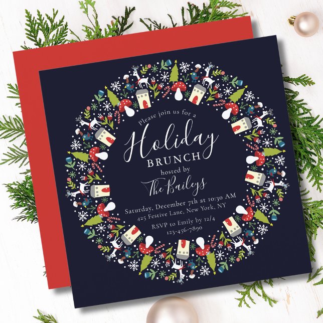 Convite Woodland Christmas Wreath | Brunch de Natal (Criador carregado)