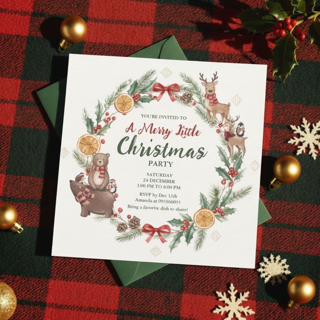 Convite Woodland Christmas Wreath Party Invitation (Whimsical Holiday)