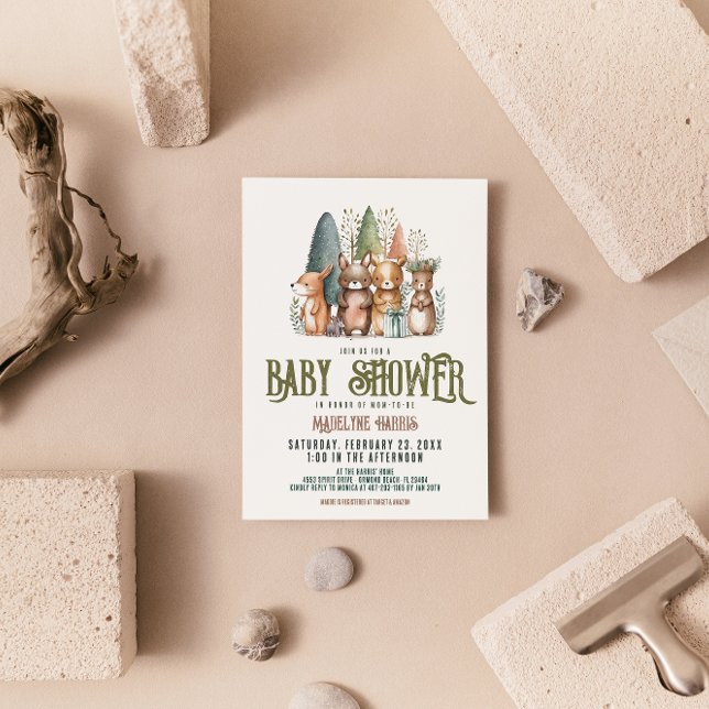 Convite Woodland cria Chá de fraldas de Aquarela Florestal (Criador carregado)