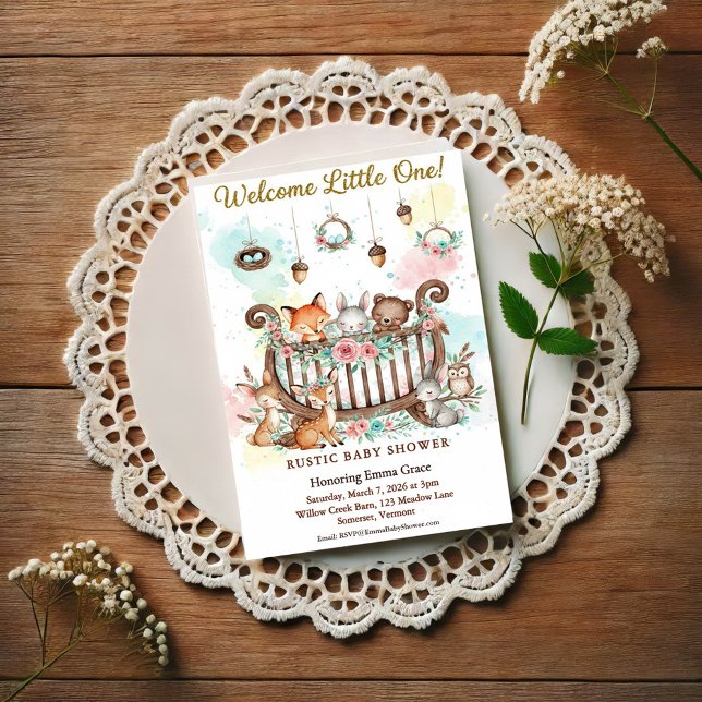 Convite Woodland Crib Welcome Little One Baby Shower (Criador carregado)