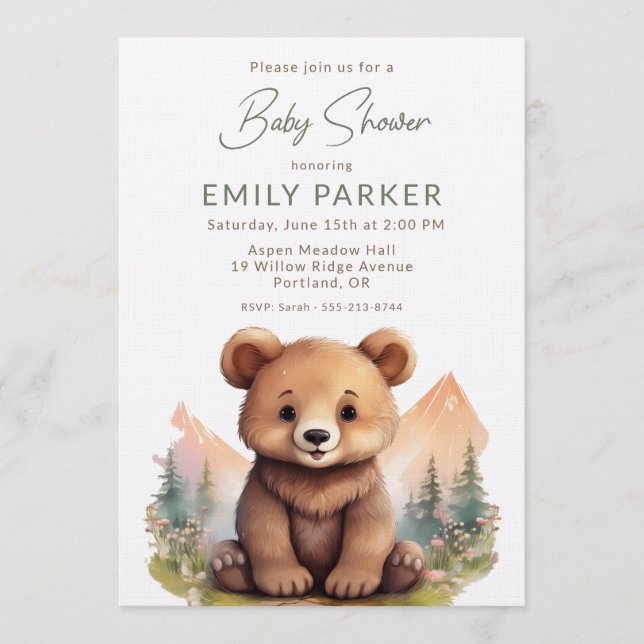 Convite Woodland Cute Baby Bear Shower Invitation (Frente)