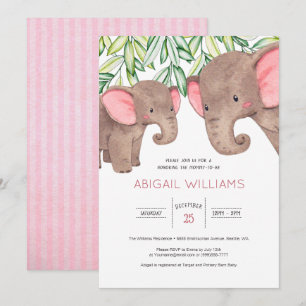 Convite Woodland Cute Baby e Madre Elepher Chá de fraldas