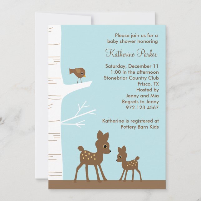 Convite Woodland Deer Baby Shower (Frente)