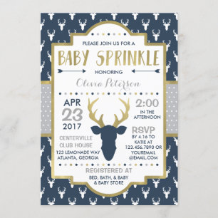 Convite Woodland Deer Baby Sprinkle Invent, Faux Foil