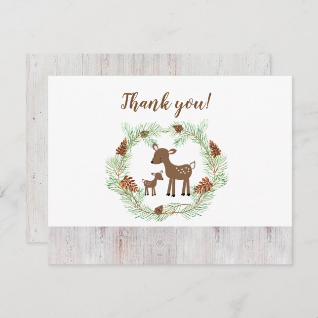 Convite Woodland Deer Chá de fraldas Obrigado (Frente/Verso)