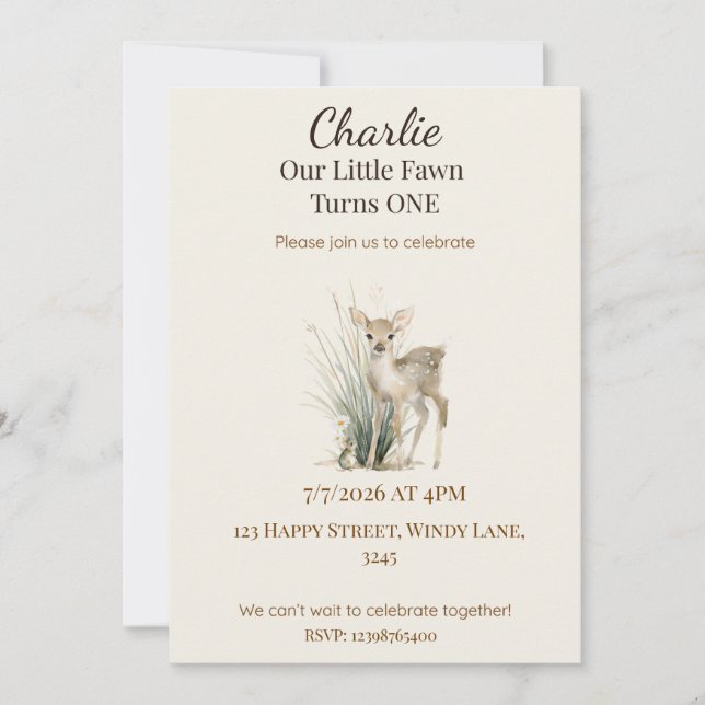 Convite Woodland Deer First Birthday Invitation (Frente)