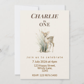 Convite Woodland Deer First Birthday Invitation