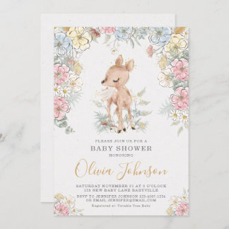 Convite Woodland Deer Floral Chá de fraldas