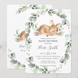 Convite Woodland Deer Rustic Greenery Leafy Chá de fraldas