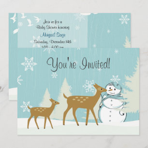 Convite Woodland Deer ~ Snowman Winter Chá de fraldas Invi