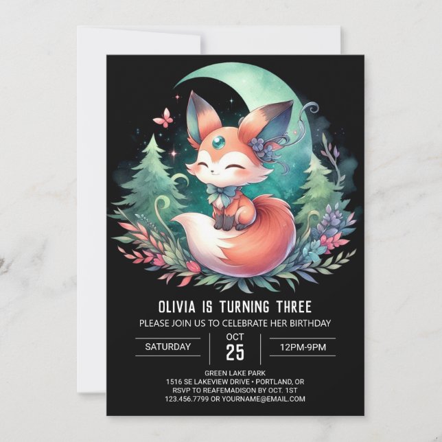 Convite Woodland Diversão Fox Birthday (Frente)