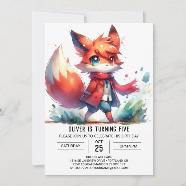 Convite Woodland Editable Fox Birthday (Frente)