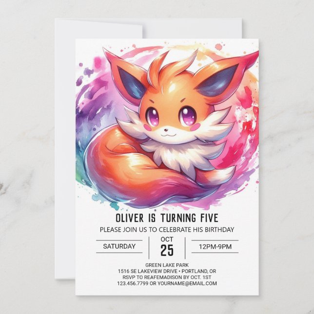 Convite Woodland Editable Fox Birthday (Frente)
