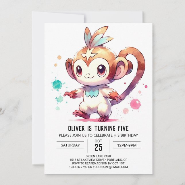 Convite Woodland Editable Monkey Birthday (Frente)