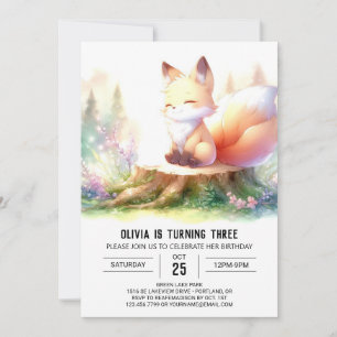 Convite Woodland Elegant Fox Birthday digital
